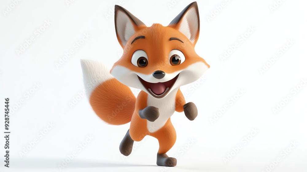 A cartoon fox with a big smile, walking towards the camera. A cartoon fox with a big smile, walking towards the camera.