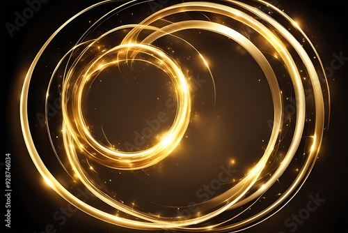 Abstract Golden Light Effect with Twirl Dynamic Lines and Shiny Rotating Rings Glow Effect. photo