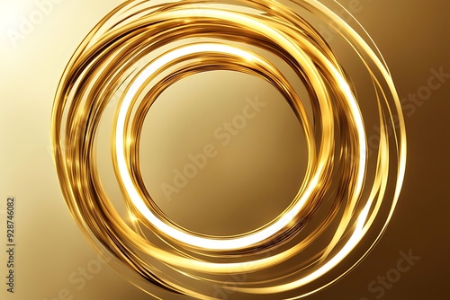 Abstract Golden Light Effect with Twirl Dynamic Lines and Shiny Rotating Rings Glow Effect. photo