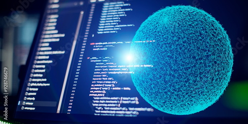 Fotografie Computer monitor with abstract world map