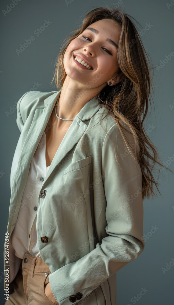 Young Professional Woman Smiling in Executive Attire
Young Professional Woman Smiling in Executive Attire