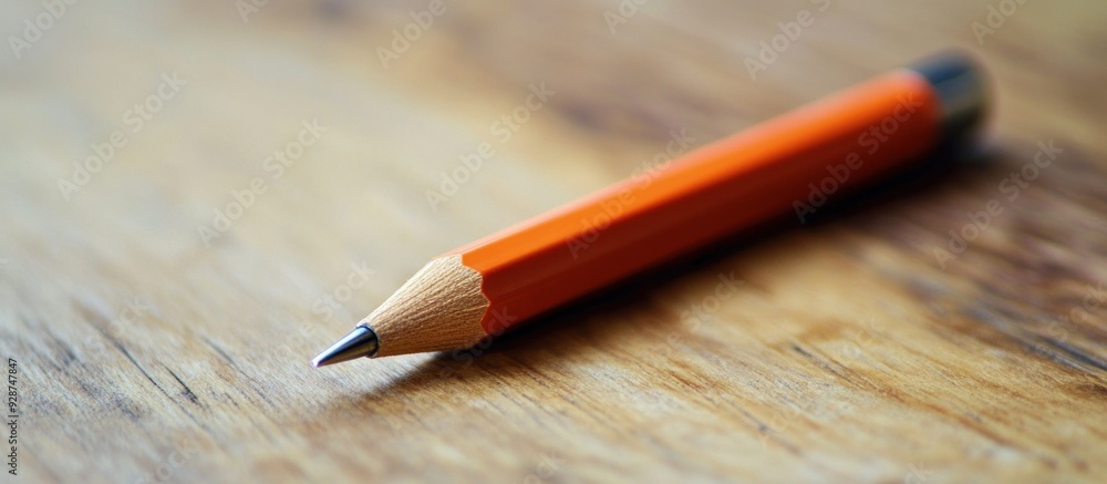 Orange Pencil on a Wooden Surface Orange Pencil on a Wooden Surface