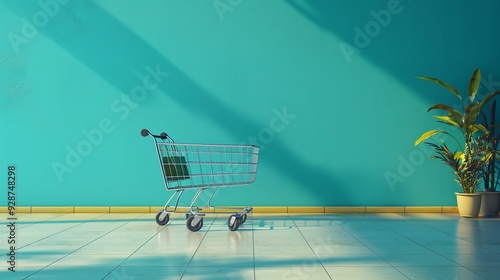 Wallpaper Mural empty mini shopping trolley on green background Torontodigital.ca