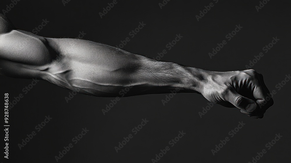 Obraz premium Muscular Arm and Fist in Black and White