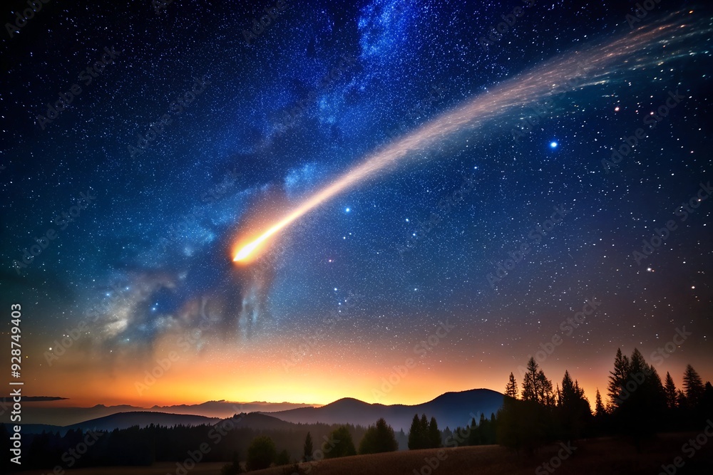 A comet falling in the dark sky