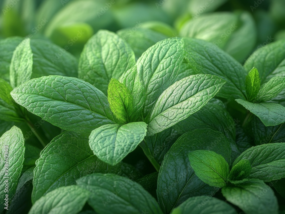 Close-up view of fresh, green mint leaves showcasing their vibrant texture and healthy appearance. Close-up view of fresh, green mint leaves showcasing their vibrant texture and healthy appearance.