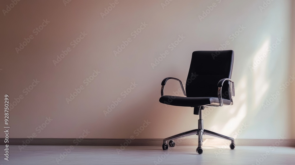 Black Office Chair Against a Beige Wall Black Office Chair Against a Beige Wall