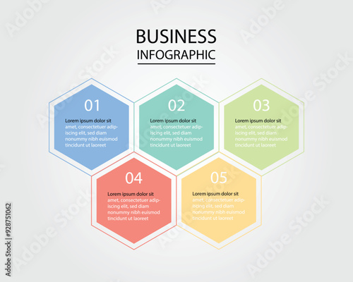 Business Infographic modern design template for banners and infographics for 5 hexagon step 