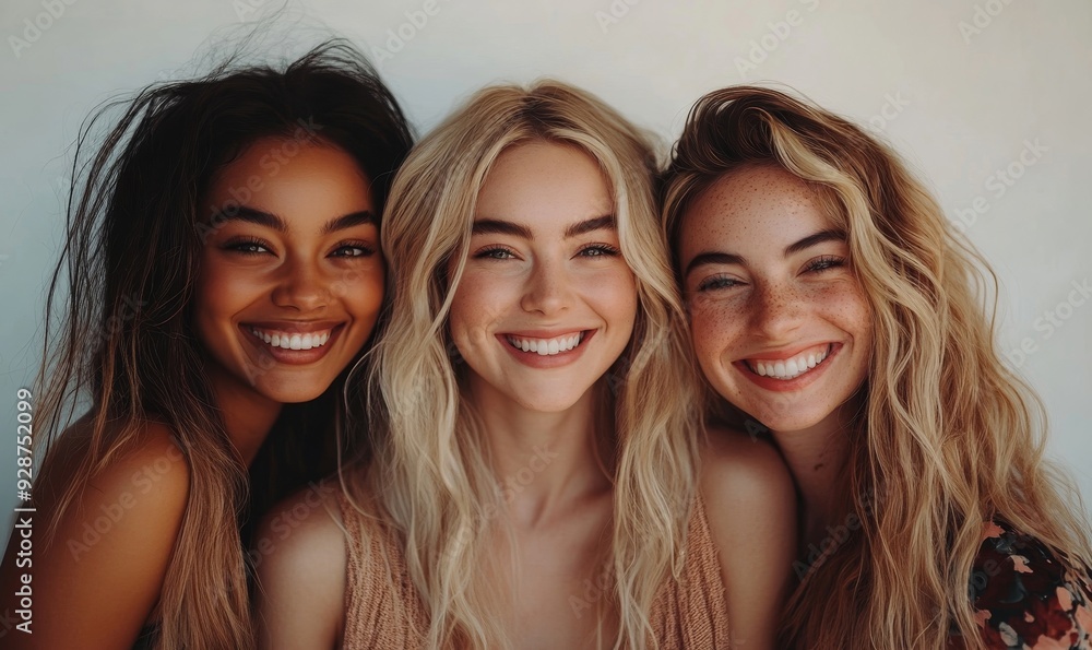 Happy, portrait and women with diversity and beauty, friends together and inclusion, pride in different skin and studio background. Skincare, glow and, Generative AI Happy, portrait and women with diversity and beauty, friends together and inclusion, pride in different skin and studio background. Skincare, glow and, Generative AI