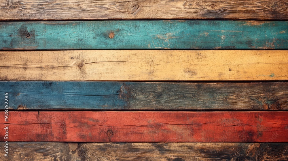 Rustic Wooden Planks with Multicolored Paint Rustic Wooden Planks with Multicolored Paint