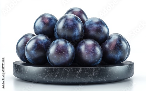 Wallpaper Mural Fresh plums stacked elegantly on a black marble plate, showcasing their rich purple skin and vibrant health. Torontodigital.ca