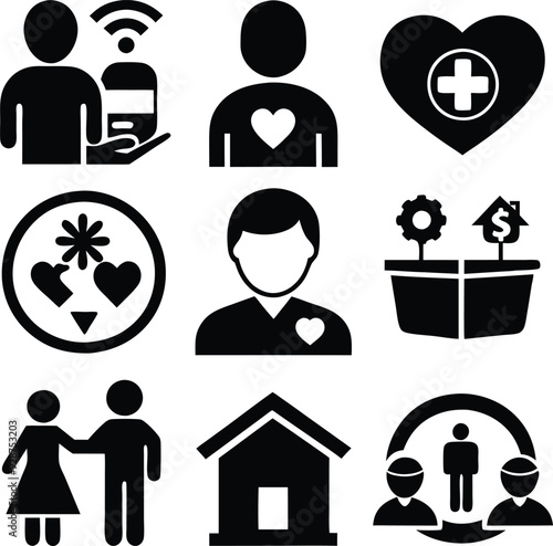 Homecare Service Shadowy Silhouette Vector Art Pack