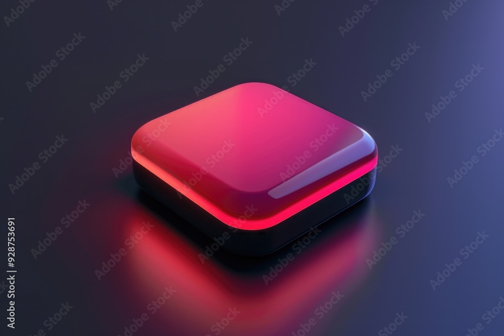A pink square button on a dark surface A pink square button on a dark surface