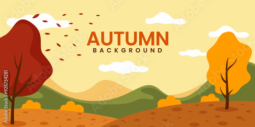 Vector illustrations of nature, autumn natural landscape, mountains, trees,  for background or banner