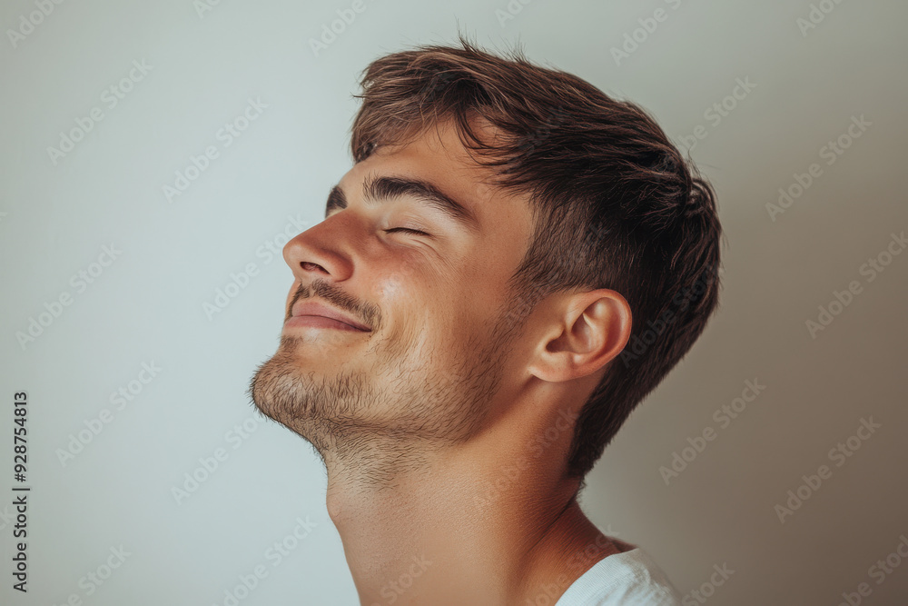 A close up of a man's face with his eyes closed A close up of a man's face with his eyes closed