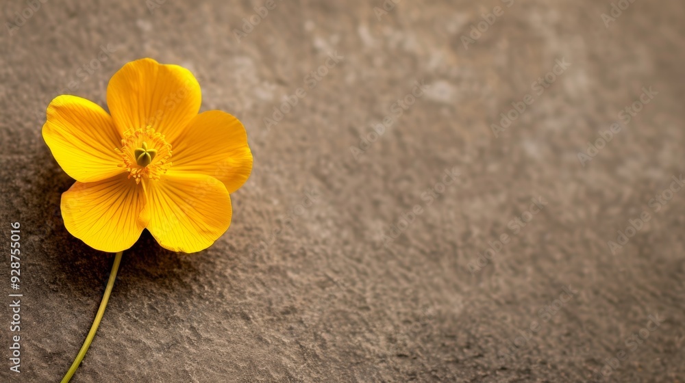A yellow flower is on a stone surface A yellow flower is on a stone surface
