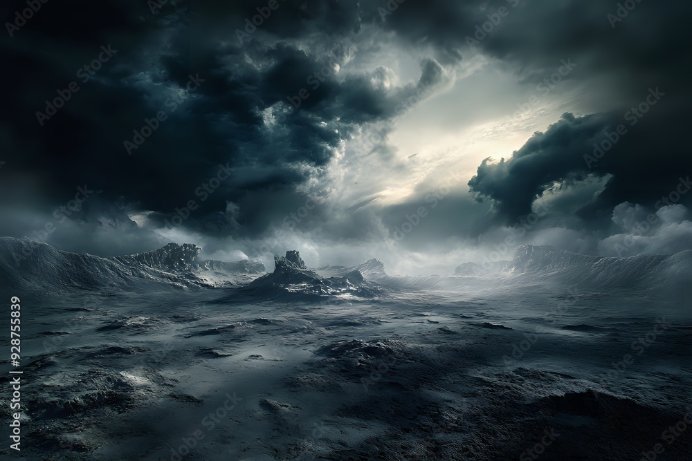 Dark and Stormy Landscape with Rocky Outcroppings and a Glimpse of Light Dark and Stormy Landscape with Rocky Outcroppings and a Glimpse of Light