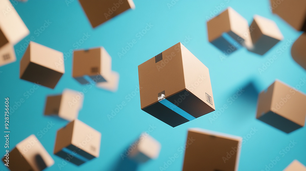 Cardboard boxes on blue background. Delivery concept. Cardboard boxes on blue background. Delivery concept.