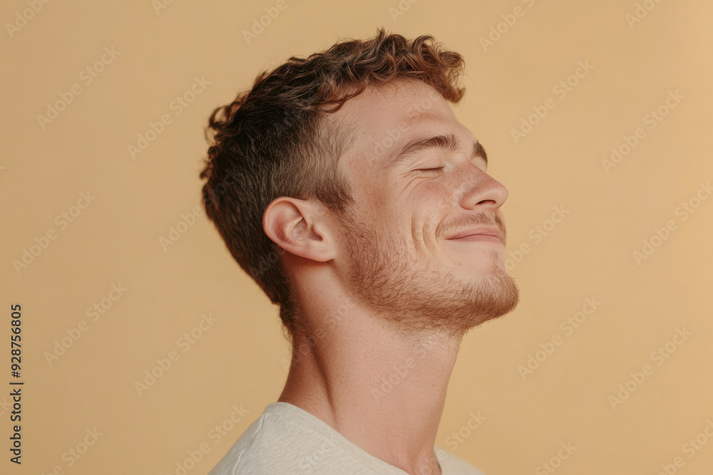 Fototapeta premium A close up of a man's face with his eyes closed