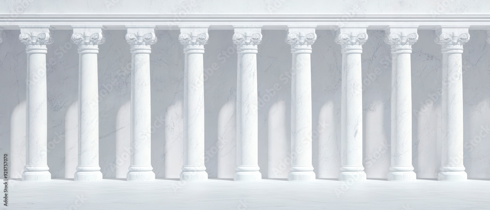 A symmetrical facade of a classical building featuring a row of fluted ...