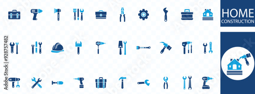Construction set of web icons instyle. Building and construction icons for web and mobile app. Home repair, crane, building, tools, land, excavator, contractor, builders. Vector