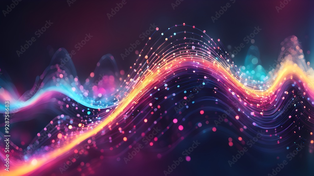A colorful wave of light with many small dots A colorful wave of light with many small dots
