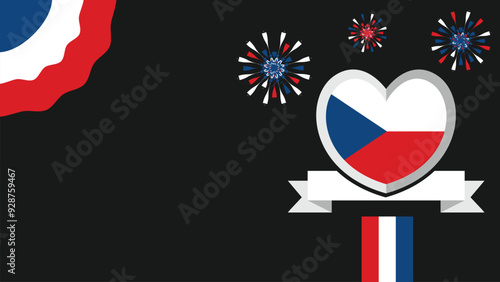 Czech Republic vector banner design illustration with flag colors, geometric shapes and typography. fireworks and ribbon elements.