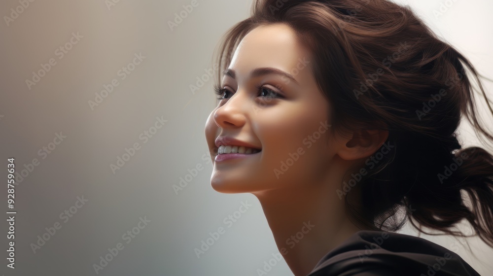a woman with a peaceful smile and relaxed a woman with a peaceful smile and relaxed