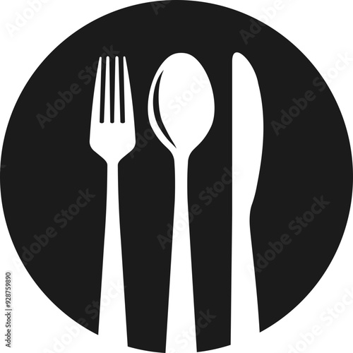 Tableware icon. Silhouette style. Spoon, knife and fork.