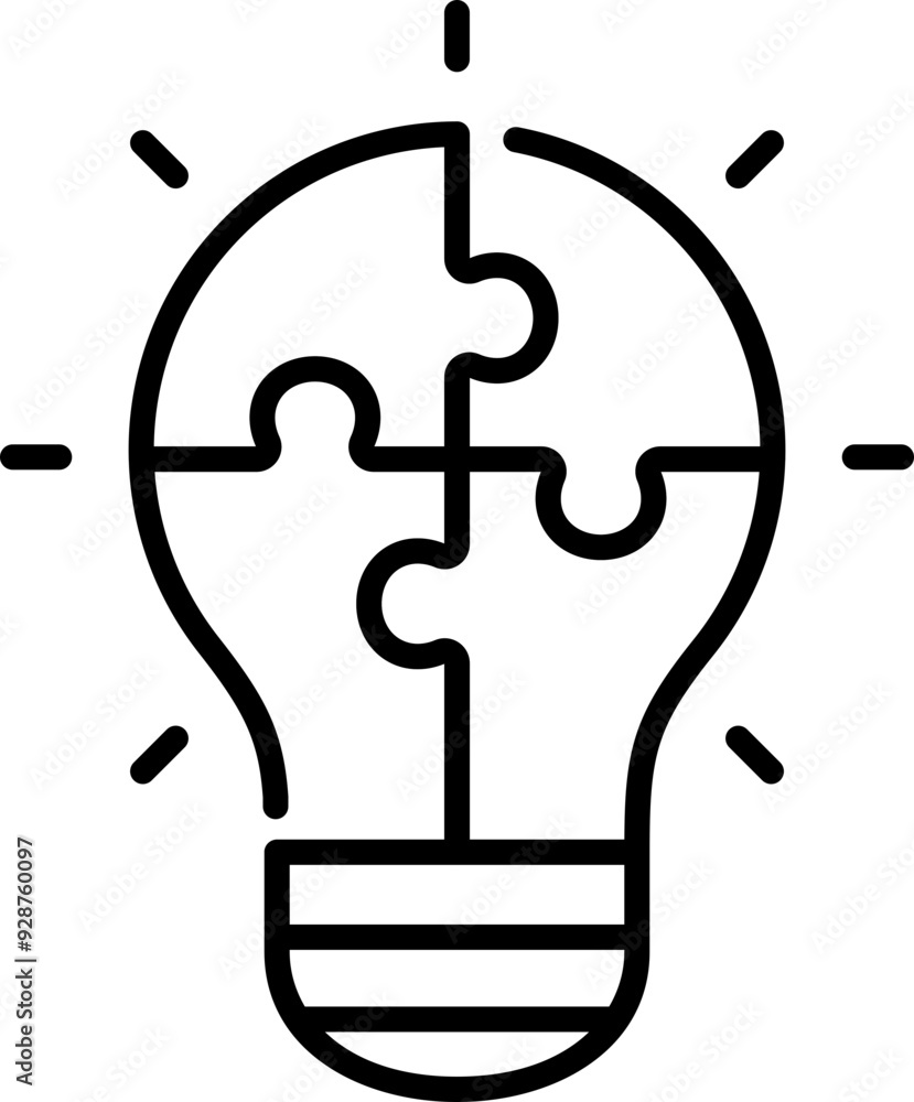 Light bulb icon. Puzzle symbol. Light bulb icon. Puzzle symbol.