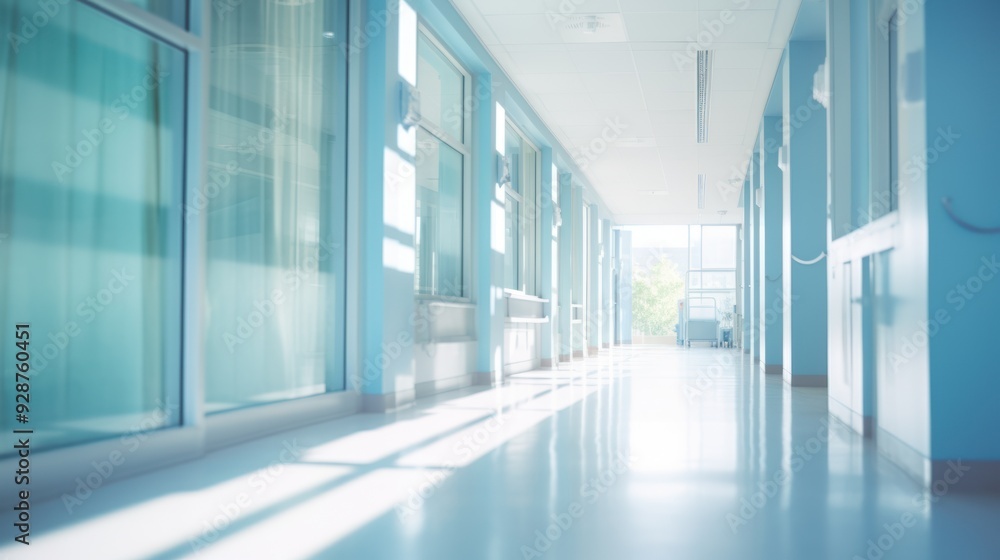 Fototapeta premium blurred hospital corridor with blue color tones 
