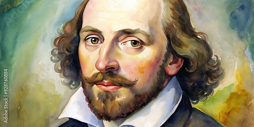 The Bard in Watercolor, Shakespeare, Portrait, Watercolor, Artist , art photo