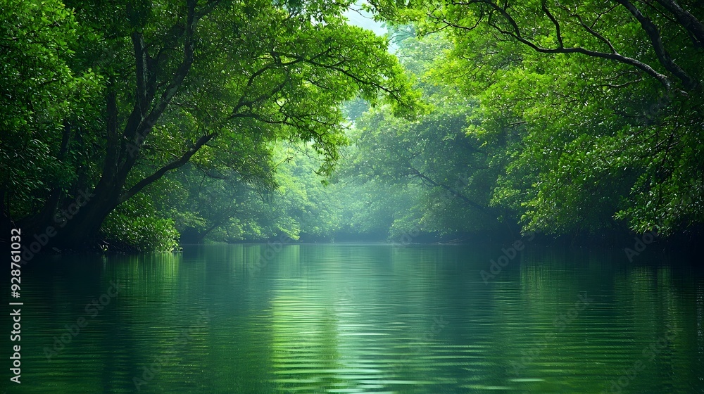 Fototapeta premium Breathtaking landscape showcasing the majestic beauty of towering mountains reflected in the still waters of a serene lake at sunrise A peaceful