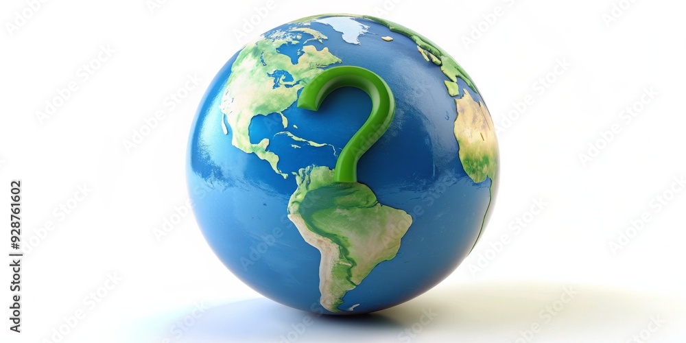 Fototapeta premium The World's Biggest Question, 3D Render, Globe, Question Mark, Earth Day , Environmental Issues , Sustainability