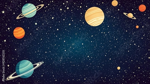 Space Theme Background Full of Stars and Planets with Retro Colors and Elegant Space Background. photo