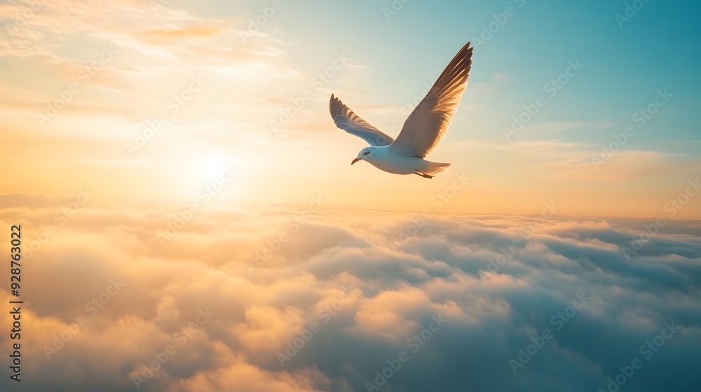 Fototapeta premium Captivating bird s eye perspective showcasing the stunning beauty of a twilight sky landscape with vibrant hues of blue gold and other mesmerizing colors This aerial view evokes a sense of freedom