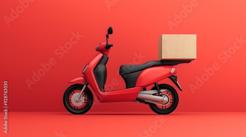 Dynamic motorcycle courier racing with delivery box against a solid color background, representing speed, efficiency, and modern express service for posters, backgrounds, and banners