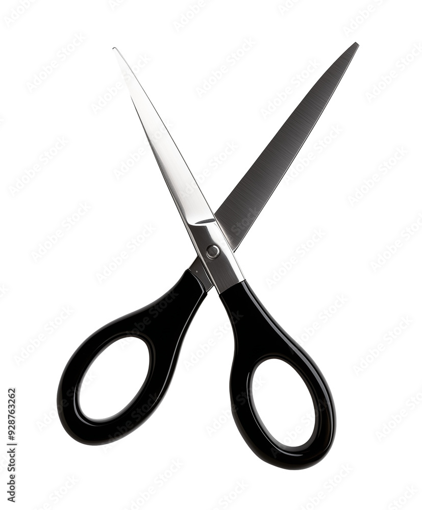 pair of metal scissors with black handles isolated on transparent background pair of metal scissors with black handles isolated on transparent background
