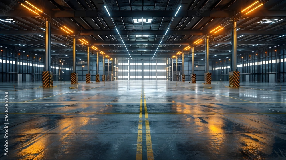 Expansive and Symmetrical 3D Warehouse Interior with Bright Clean Lighting in a Style Ideal for Architectural Industrial or Corporate Imagery Expansive and Symmetrical 3D Warehouse Interior with Bright Clean Lighting in a Style Ideal for Architectural Industrial or Corporate Imagery