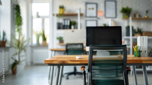 Wallpaper Mural Modern minimalist workspace featuring a standing desk and ergonomic chair optimizing productivity and comfort in a clean organized interior design Torontodigital.ca