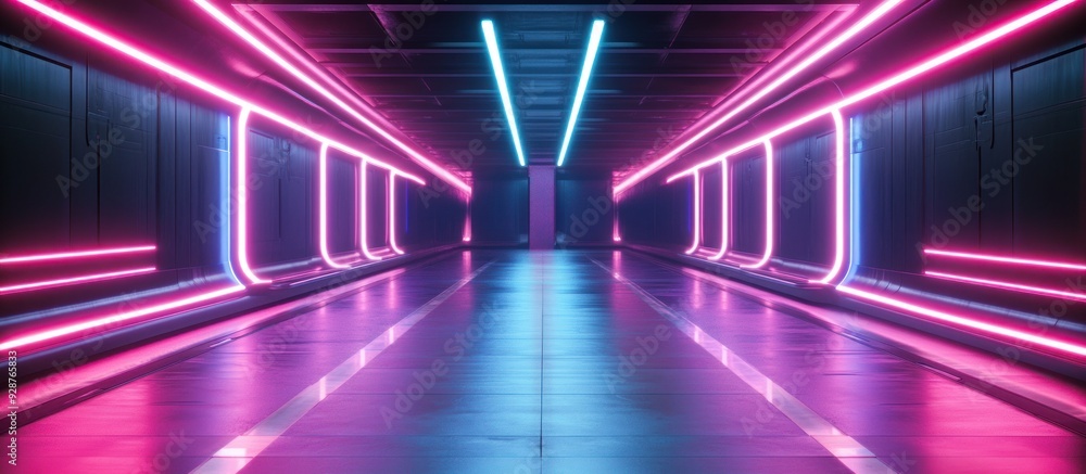 Neon Lights Corridor in a Futuristic Setting Neon Lights Corridor in a Futuristic Setting