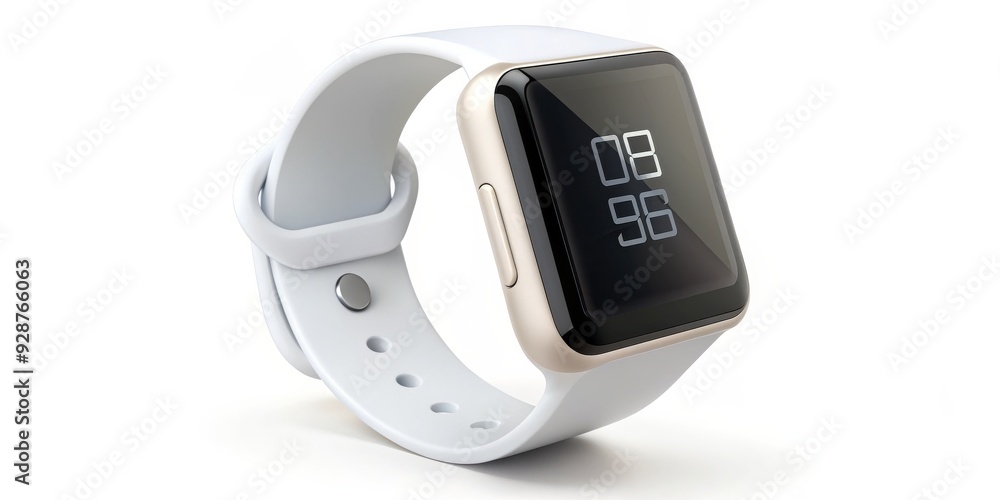 White Smartwatch with Gold Bezel and Digital Display, smartwatch, fitness tracker, wearable technology, digital time White Smartwatch with Gold Bezel and Digital Display, smartwatch, fitness tracker, wearable technology, digital time