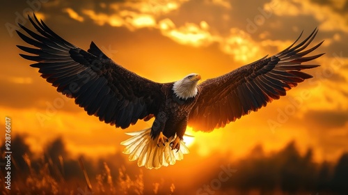 Wallpaper Mural  a bald eagle with outstretched wings against a rising sun for a beautiful view scene Torontodigital.ca