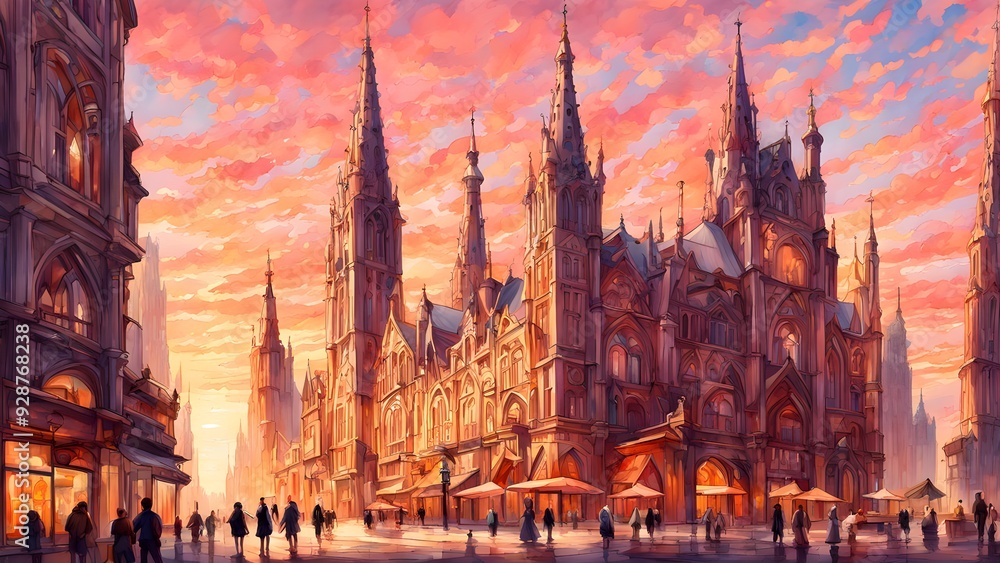 Fototapeta premium an architecturally intricate building watercolor style