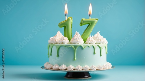 A birthday cake with number 17 candles
