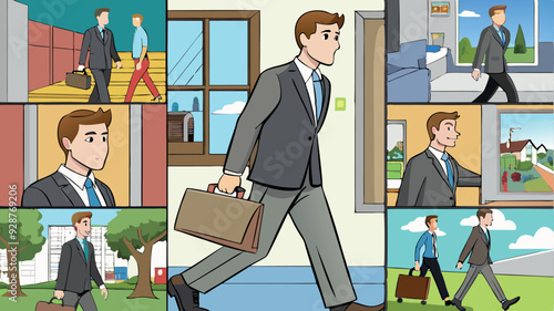 Businessman smartly walking character illustration