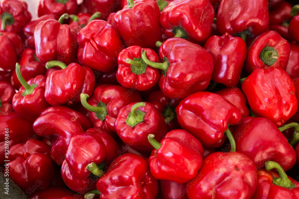 Red pepper on market counter Red pepper on market counter