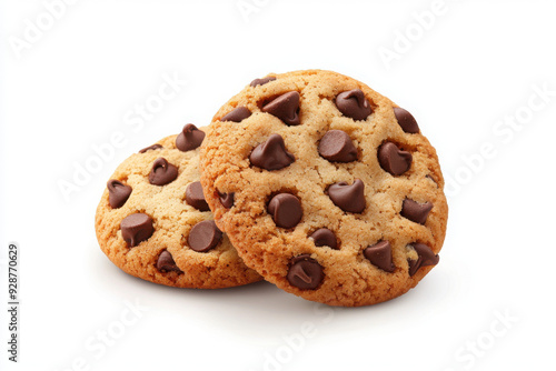 Delicious chocolate chip cookies, freshly baked, golden brown, with chocolate morsels, perfect for dessert or snack.