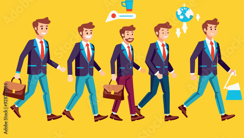 Businessman smartly walking character illustration