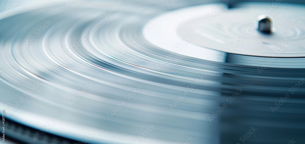 Close-up of a spinning vinyl record on a turntable, capturing the grooves and nostalgic feel of analog music in blue tones. Close-up of a spinning vinyl record on a turntable, capturing the grooves and nostalgic feel of analog music in blue tones.
